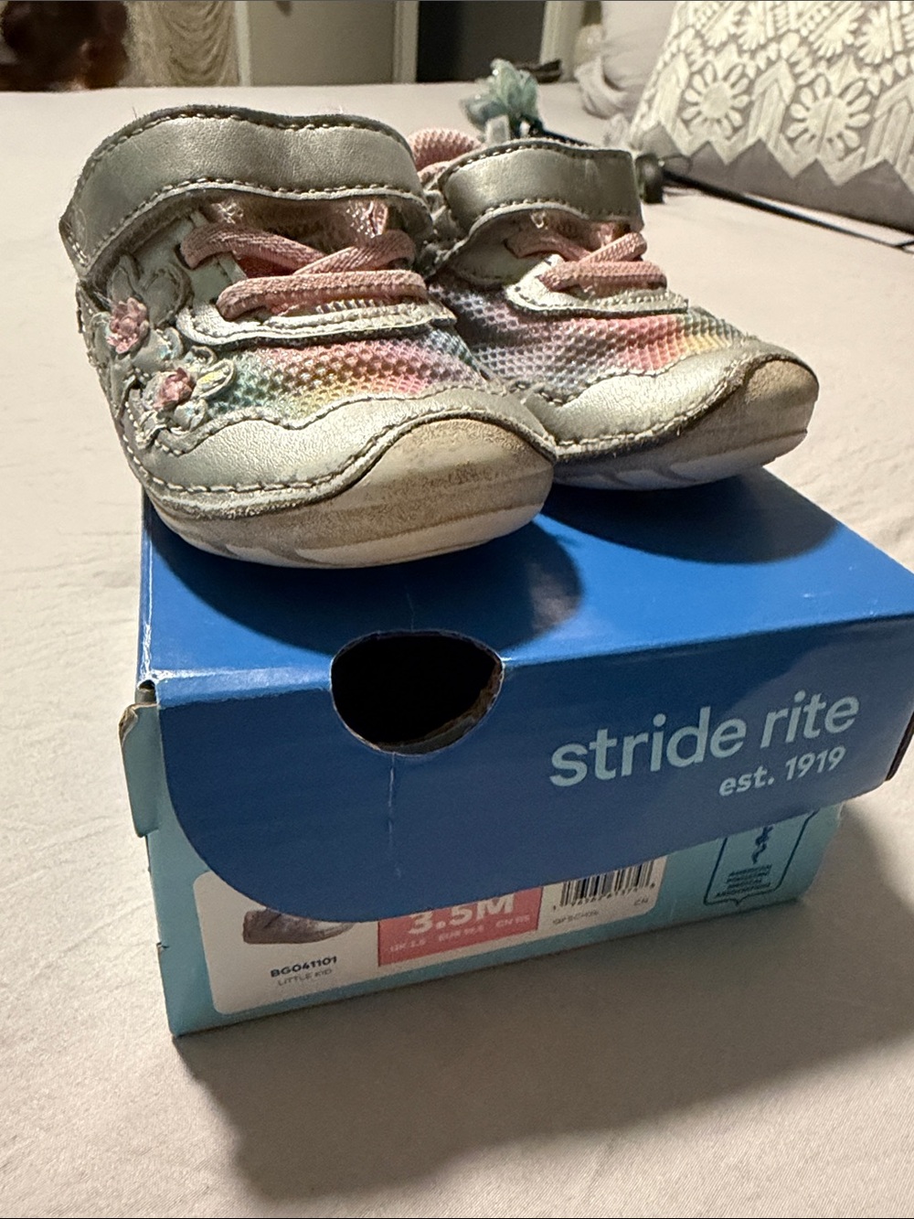 Stride Rite shoes, silver and pink, size 3.5